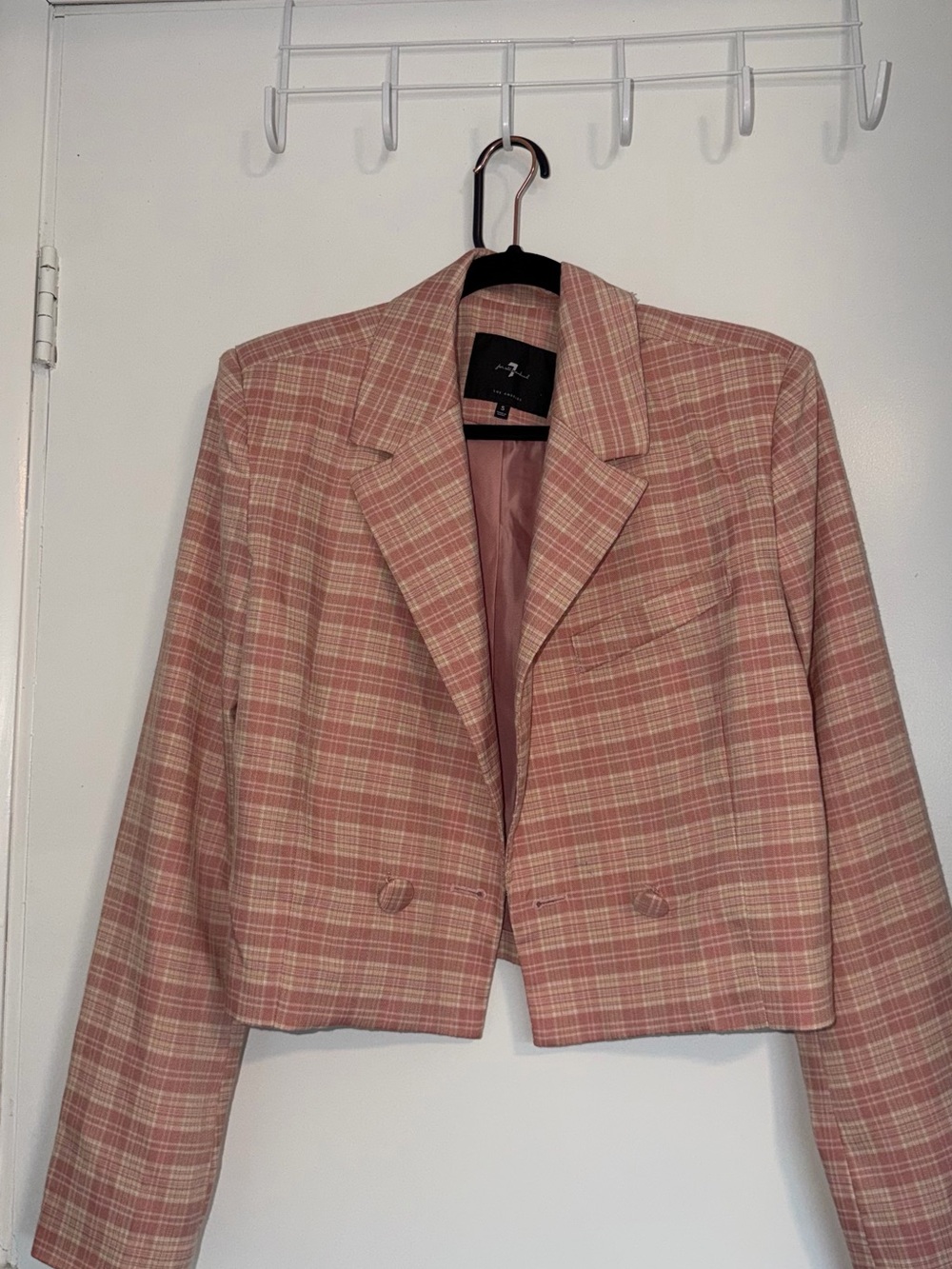 Cropped Pink Plaid Women’s Blazer Jacket